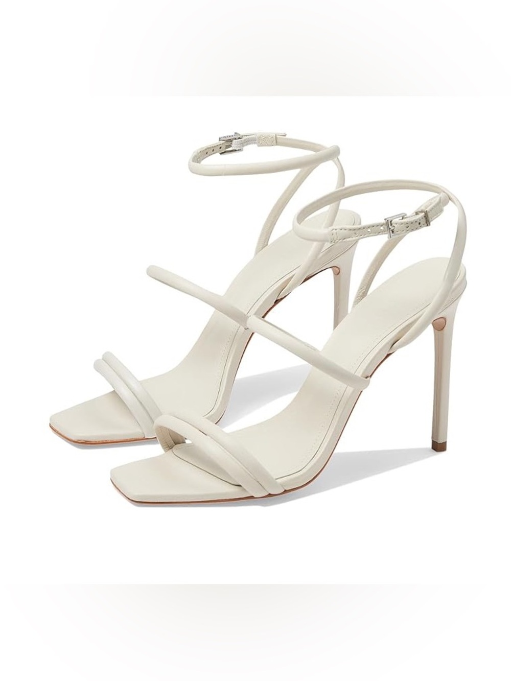 SCHUTZ Nylla Casual Pearl Ivory Strappy Square-Toe Heeled Sandals